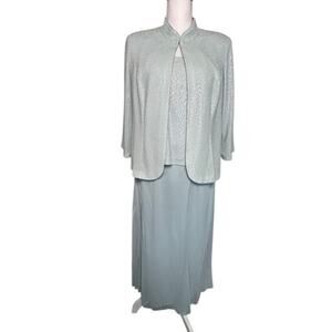 ALEX evenings woman 2 piece gown and jacket sea foam green sequins formal 14W